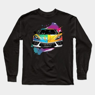 C8 Corvette Supercar Racecar Front View Color Splash Muscle Car Sports Car Corvette C8 Long Sleeve T-Shirt